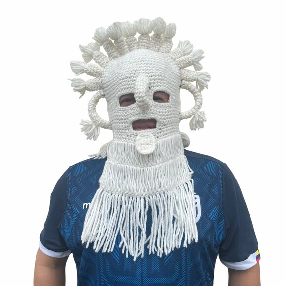 ⭐Aya Huma Diablo Umo Incas Adult Mask Ecuador Handmade White Inti Raymi Rare New - Picture 3 of 5